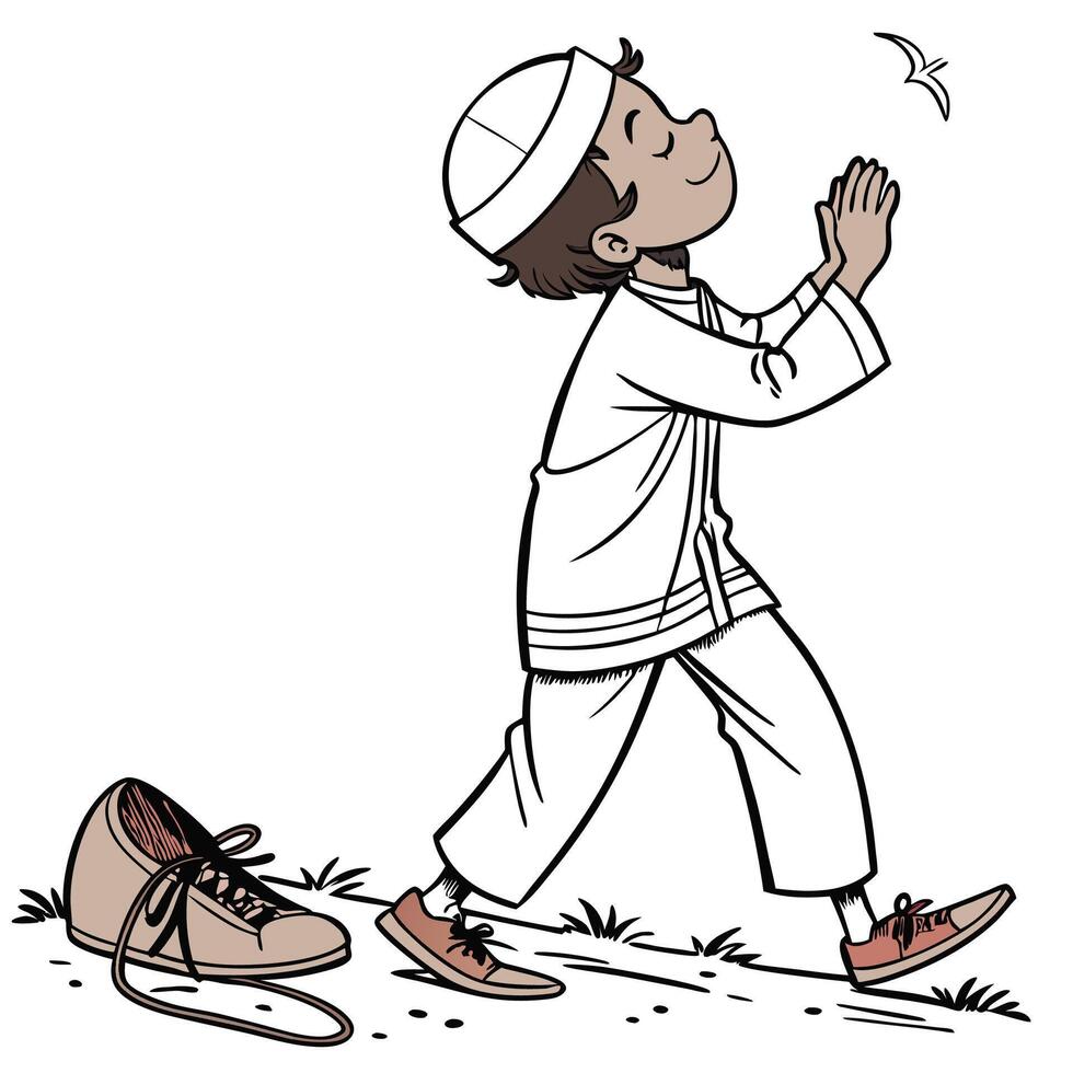 a cartoon boy walking with his shoes vector