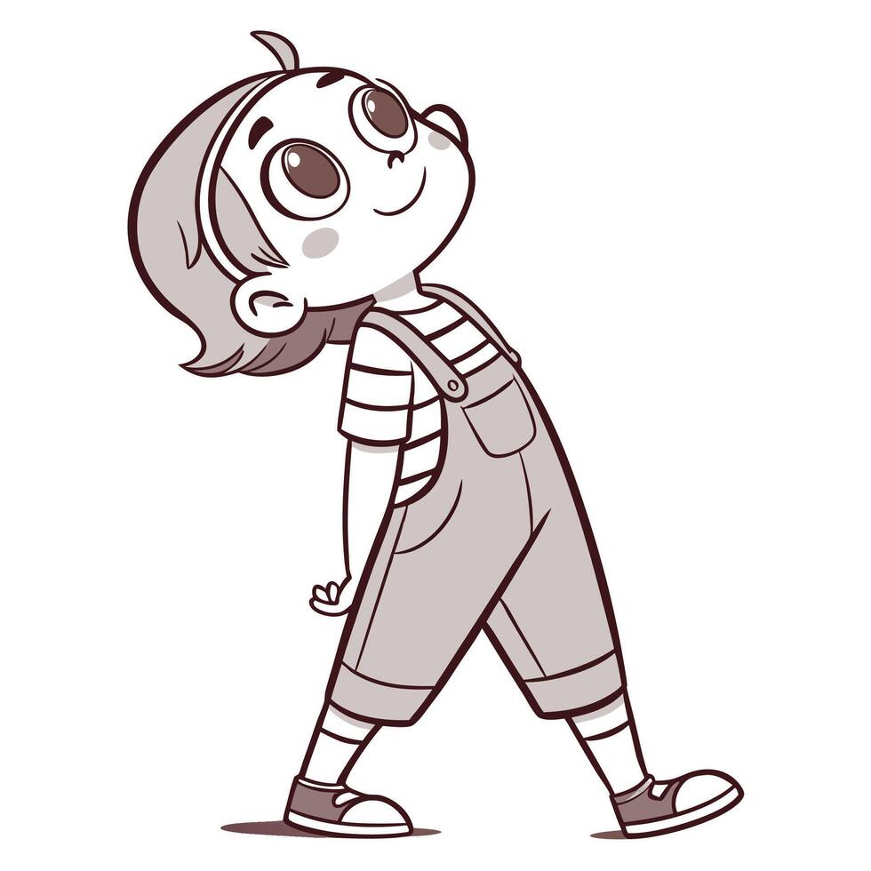 a cartoon girl in overalls standing with her arms up vector