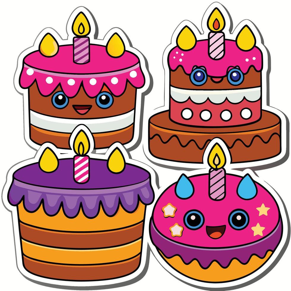 birthday cake stickers set vector