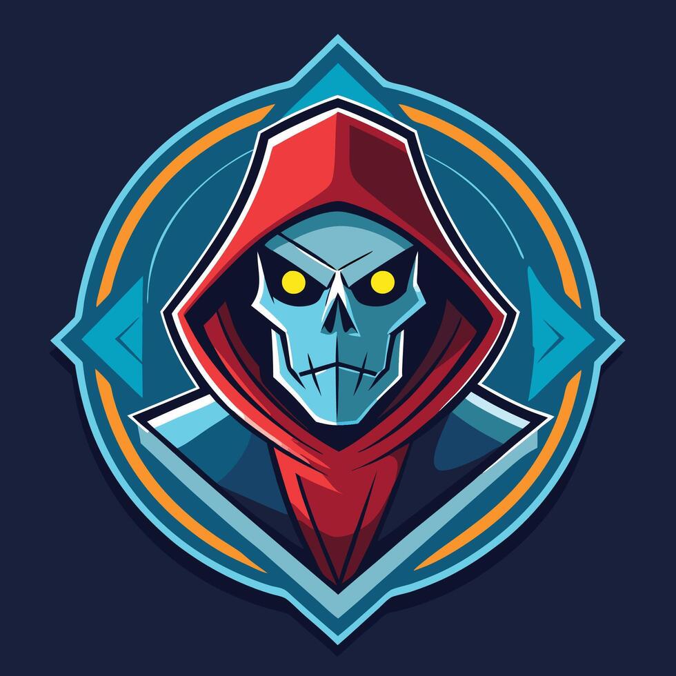 a cartoon skull with a red hoodie on a dark background vector