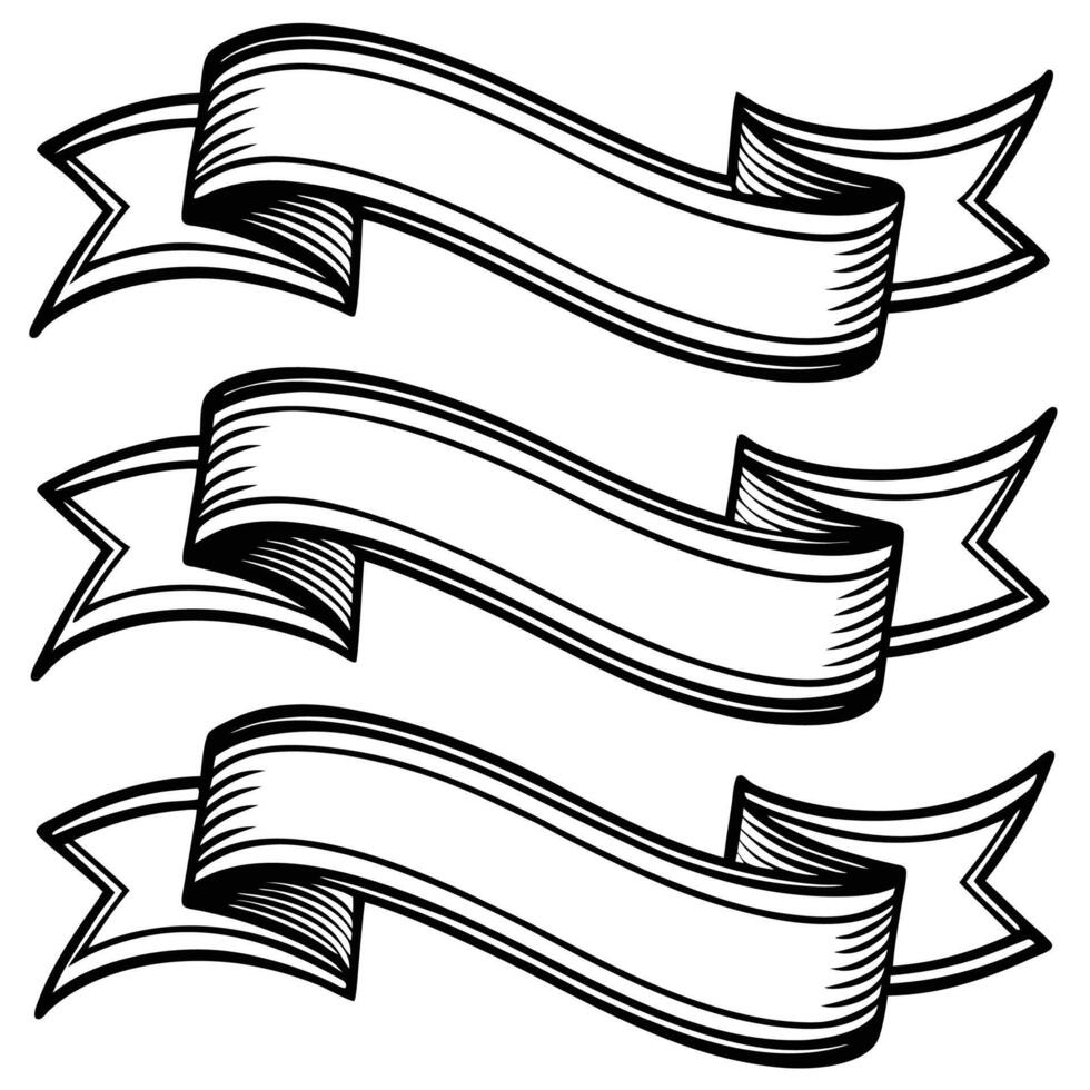 three ribbons in a black and white drawing vector