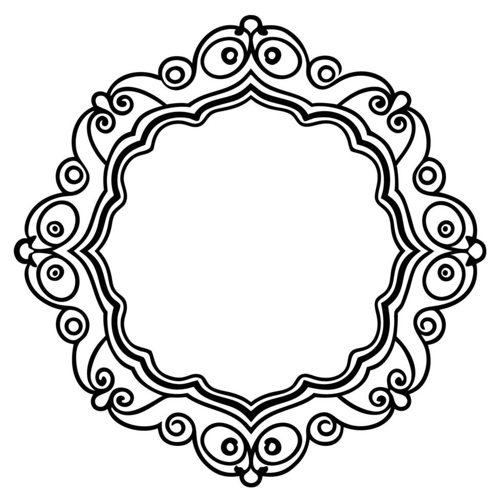 a black and white drawing of a circular frame vector