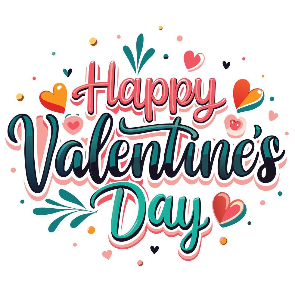 happy valentine's day text with hearts and flowers vector