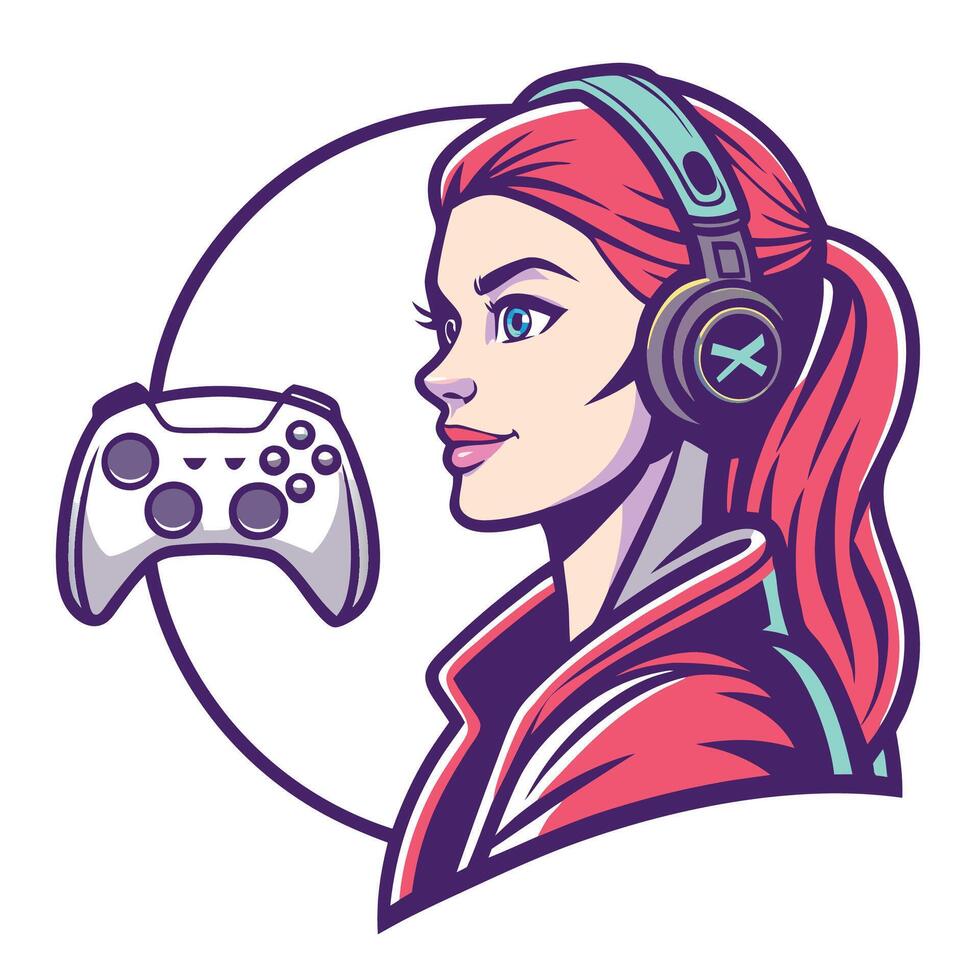 a woman with headphones and a controller vector