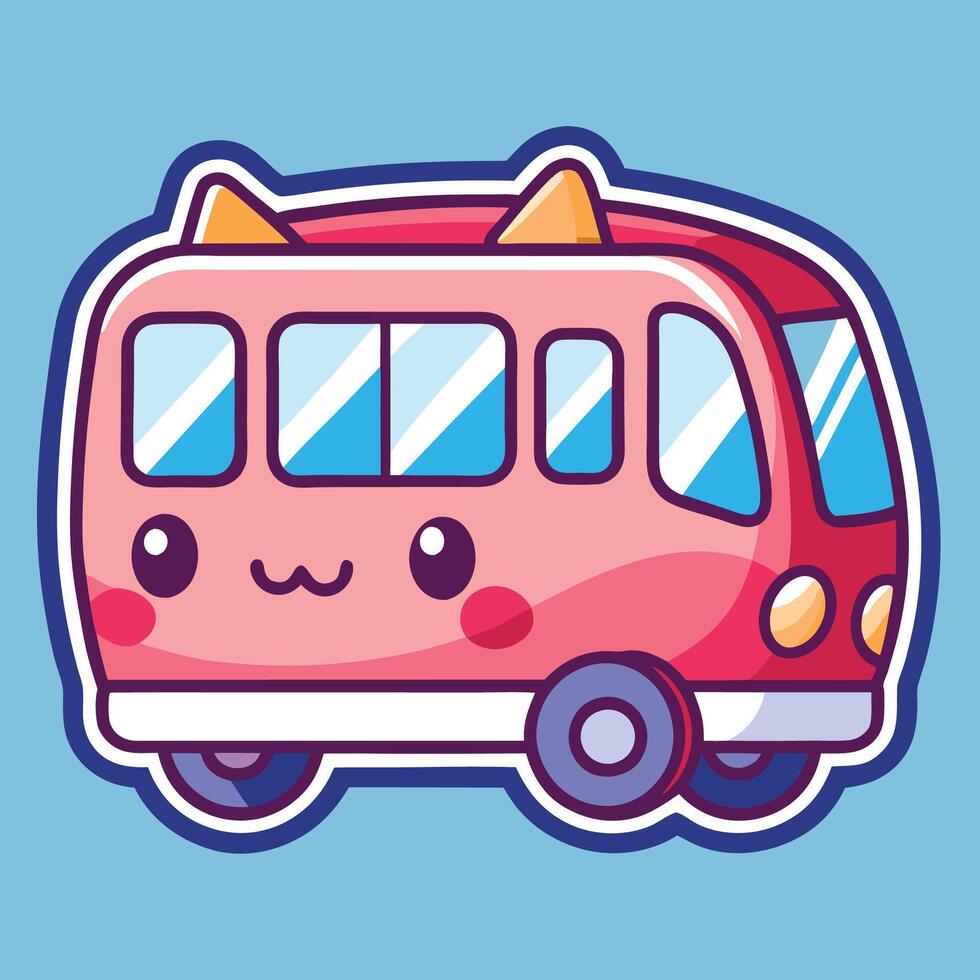a cute pink bus with eyes and ears vector