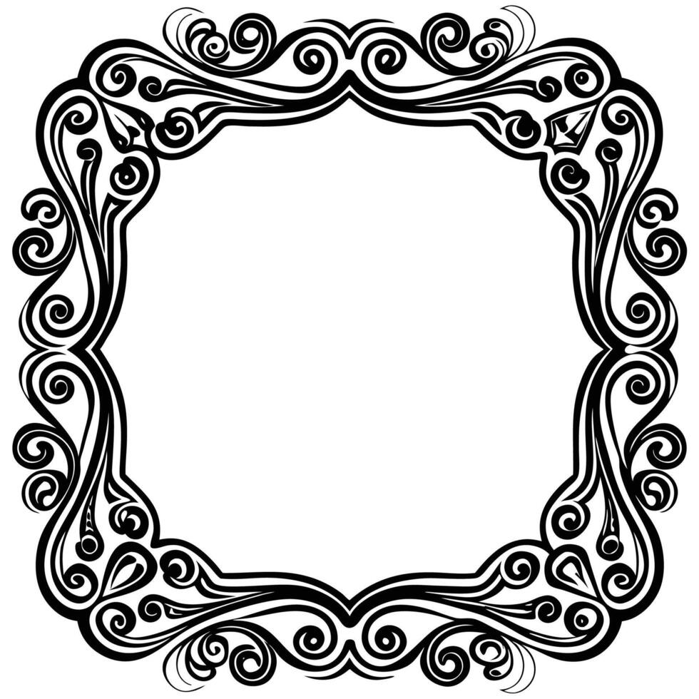 a black and white square frame with swirls vector