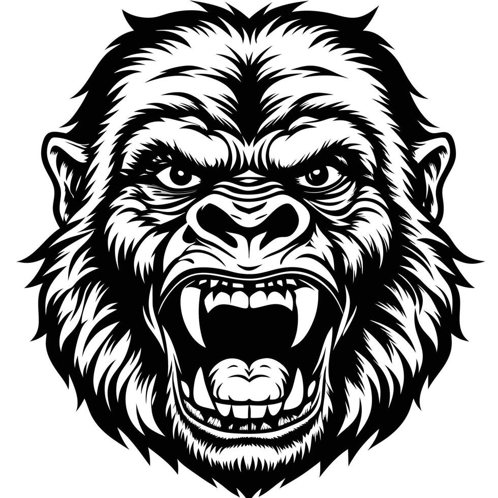 gorilla head with fangs and teeth vector