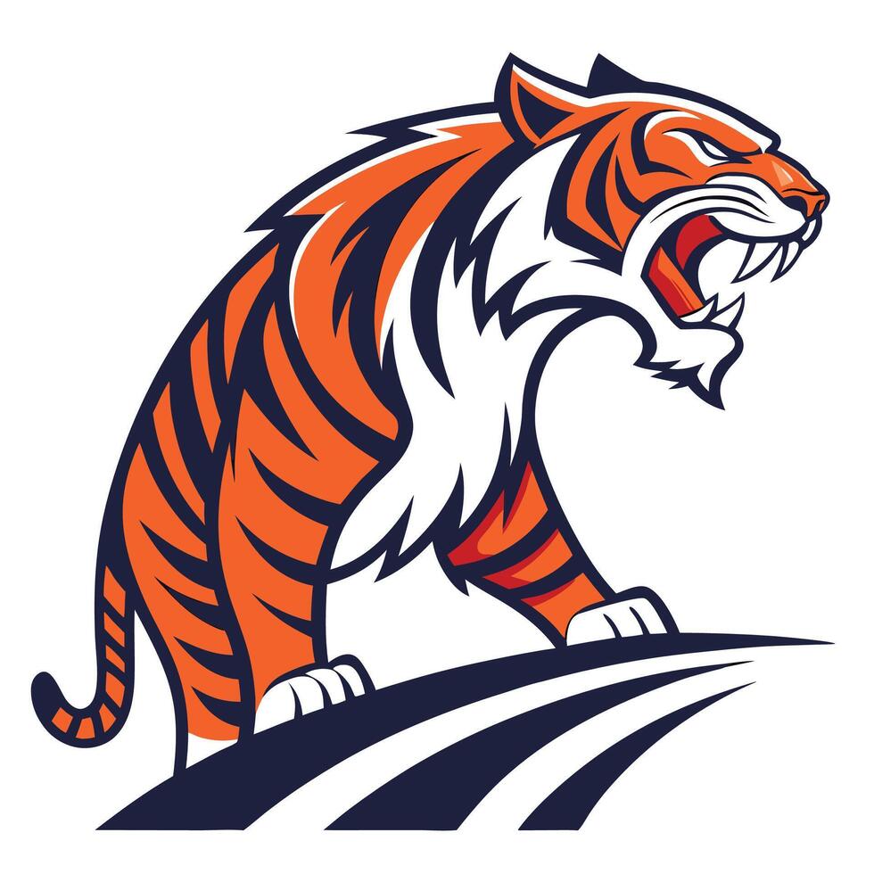 a tiger mascot with its mouth open vector