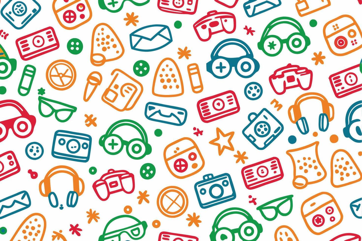 a colorful pattern with various objects and icons vector