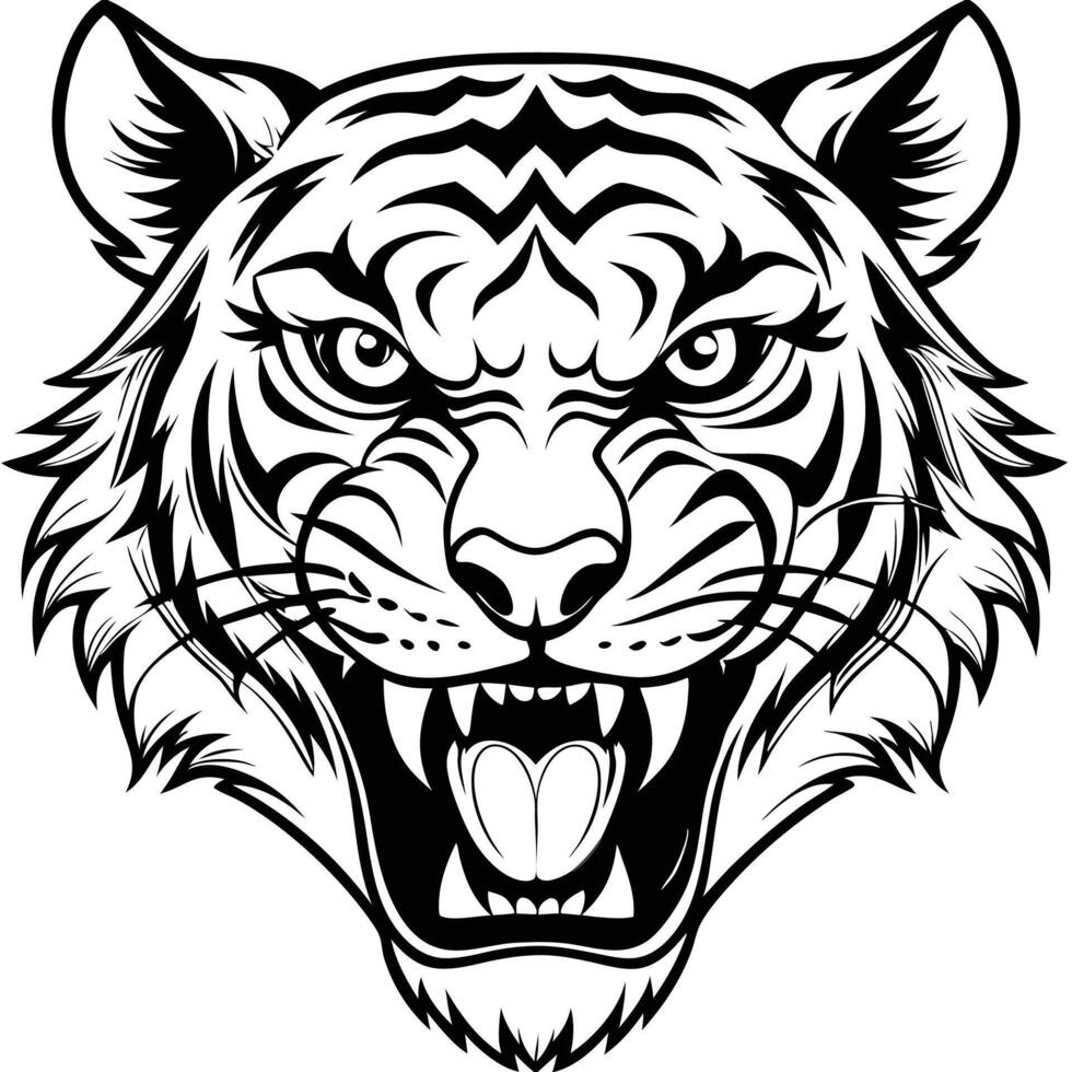 a tiger head with its mouth open and its teeth showing vector