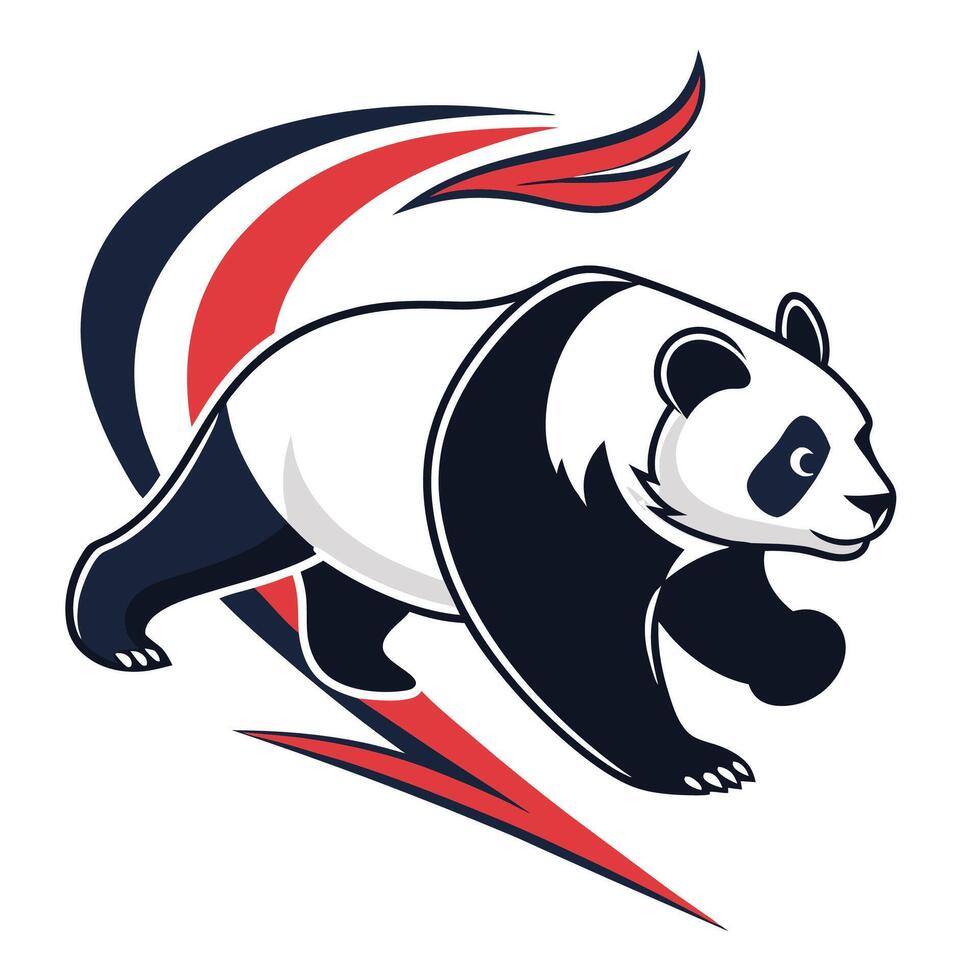 a panda bear running with a red and blue stripe vector