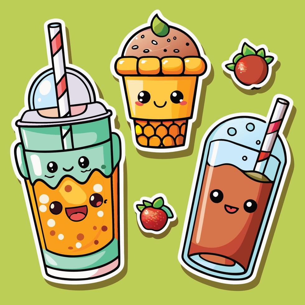 cute kawaii smoothie, ice cream, strawberry, strawberry ice cream, strawberry smooth vector