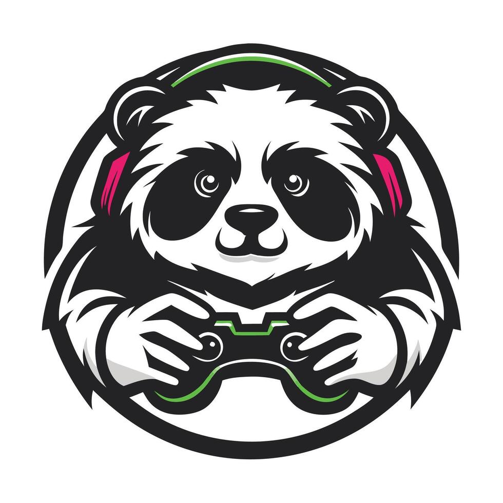 a panda wearing headphones and holding a controller vector