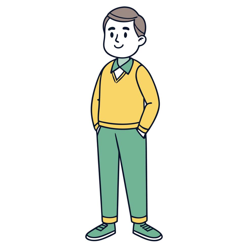 a cartoon man in a yellow sweater and green pants vector