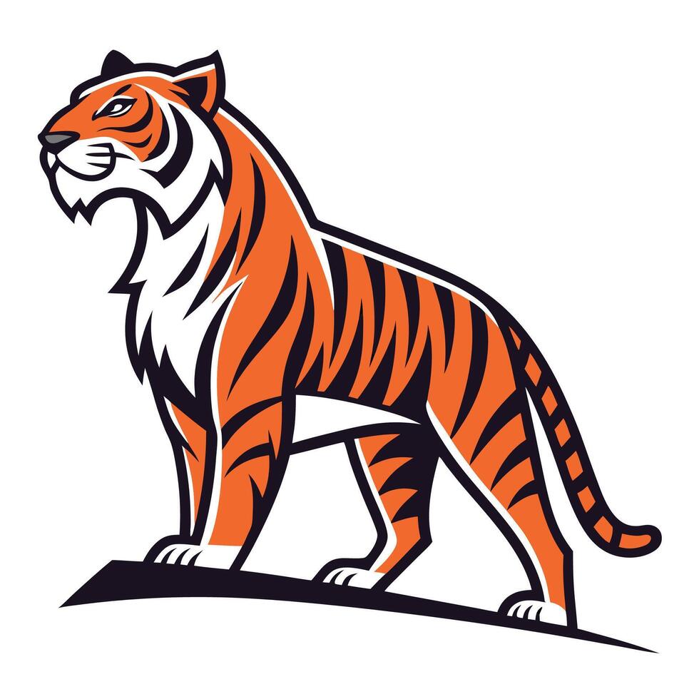 a tiger standing on a hill with its head facing down vector