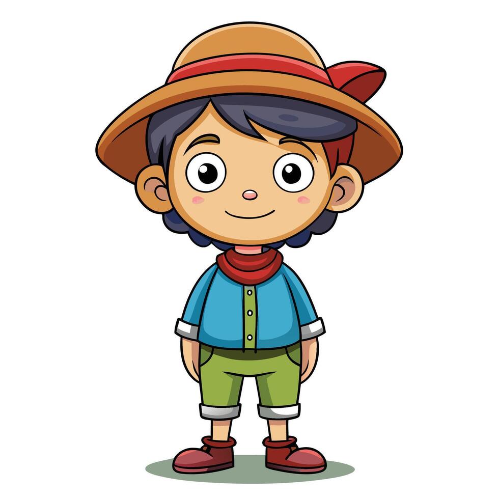 cartoon boy in a hat and shorts vector