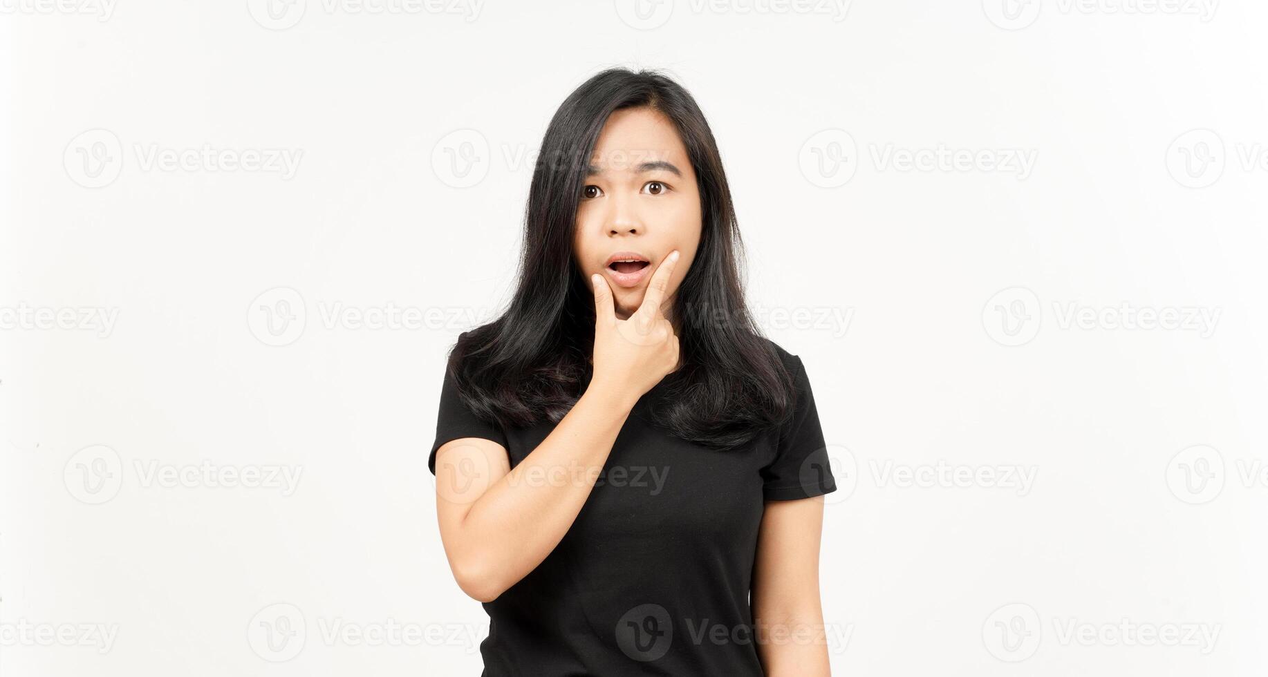 WOW face expression of Beautiful Asian Woman Isolated On White Background photo