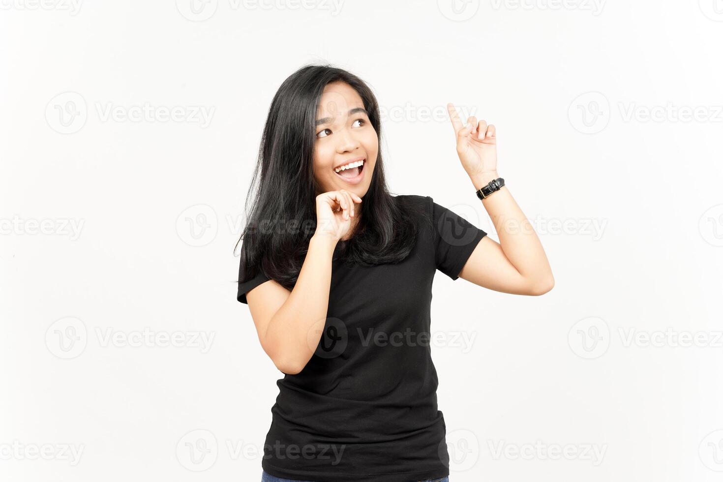 Thinking gesture of Beautiful Asian Woman Isolated On White Background photo