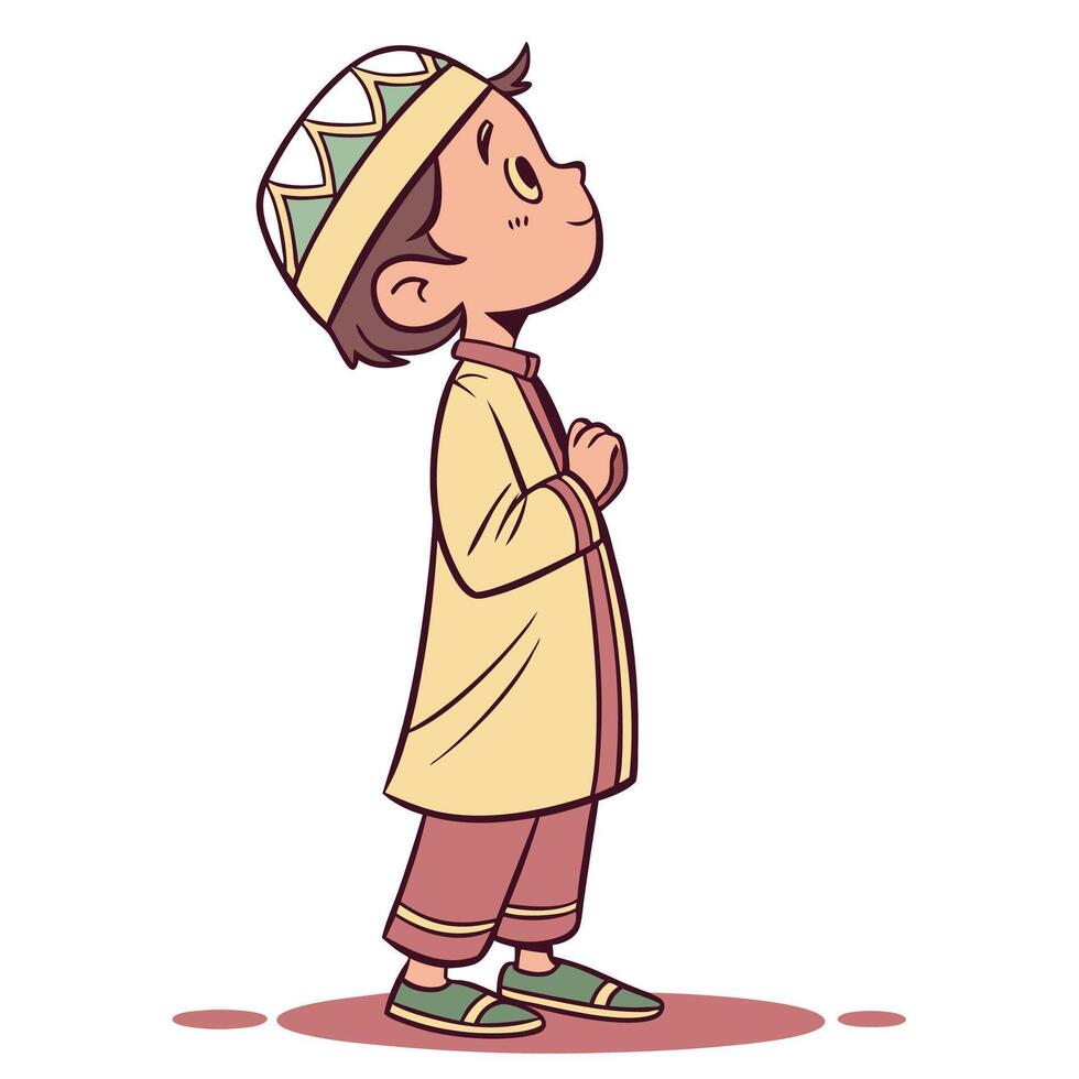 a cartoon boy in a traditional muslim outfit vector