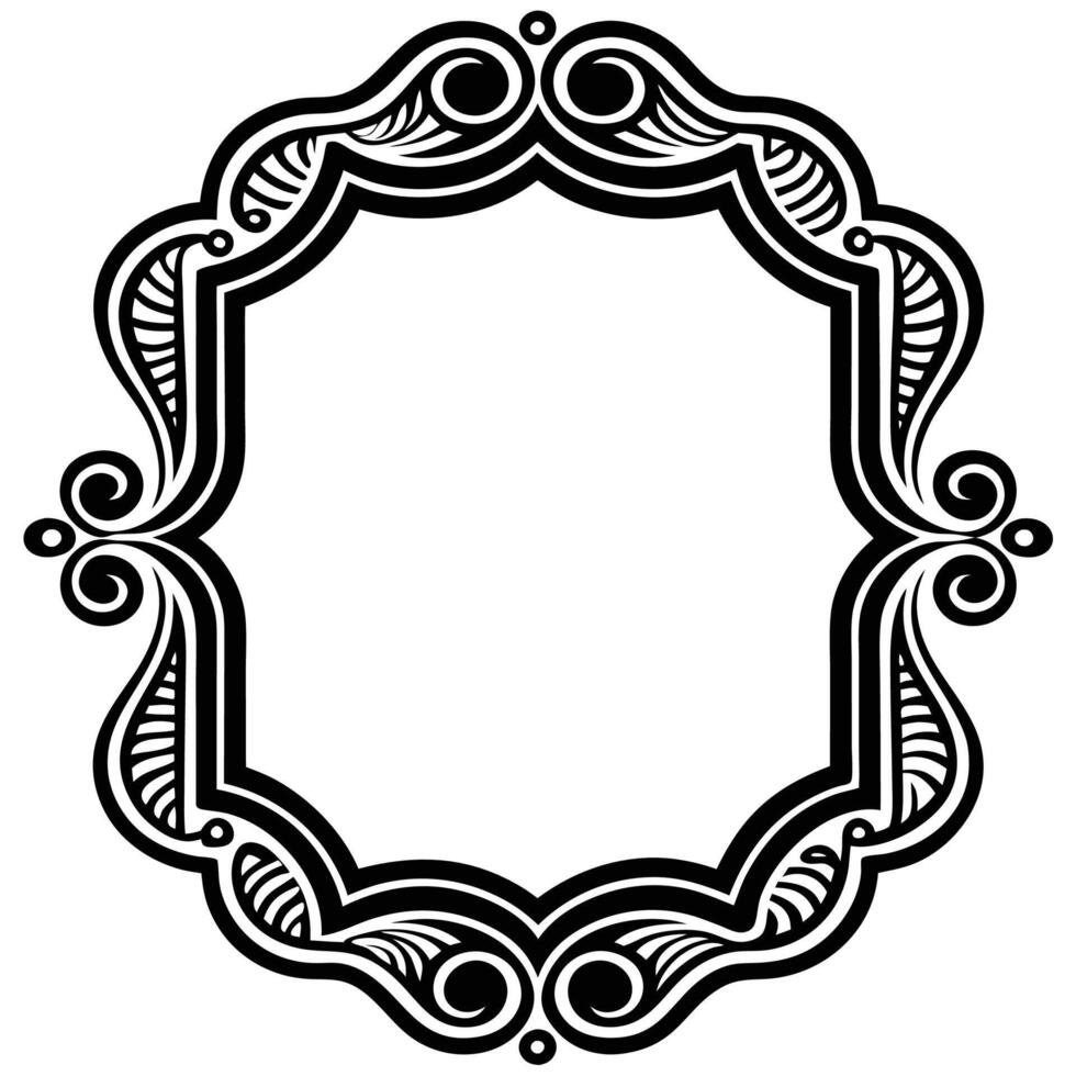 a black and white ornate frame with a scroll vector