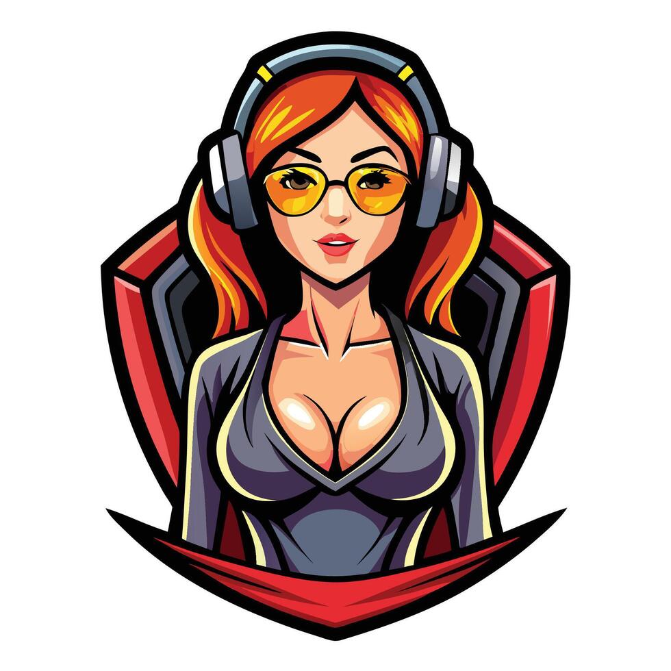 a cartoon girl with headphones on her head vector
