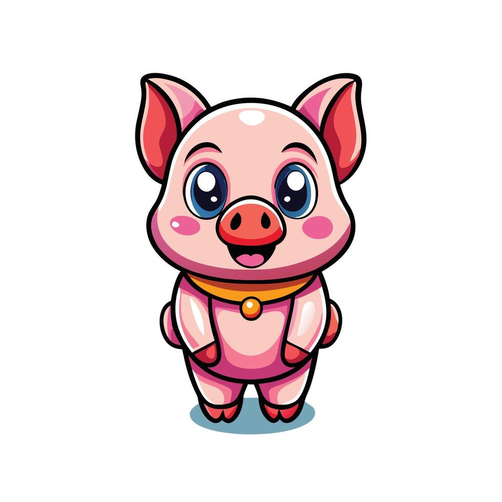 a cartoon pig with a gold chain on its neck vector
