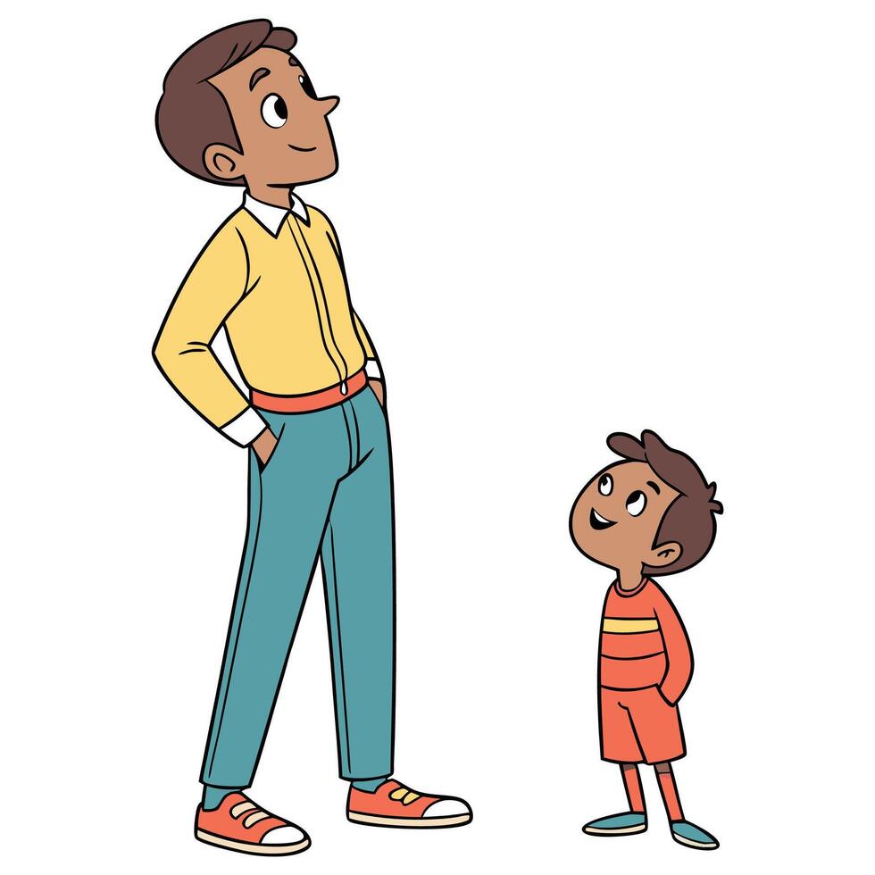 a cartoon man standing next to a little boy vector