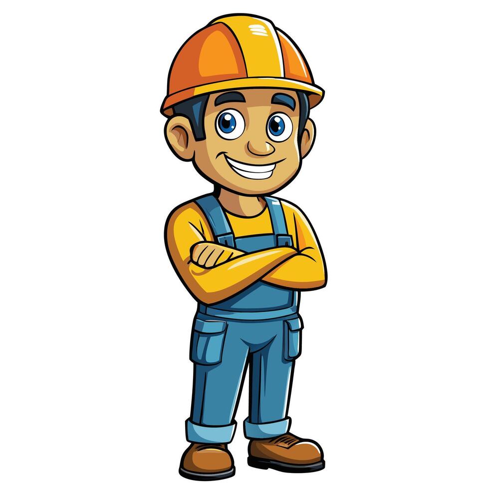 a cartoon construction worker with his arms crossed vector