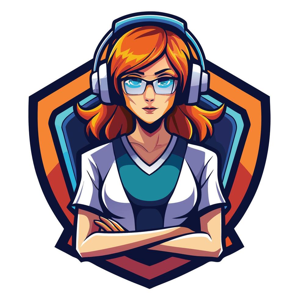 a girl gamer with headphones and glasses vector