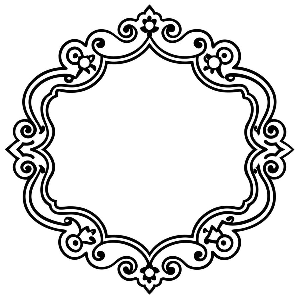 a black and white drawing of a round frame vector