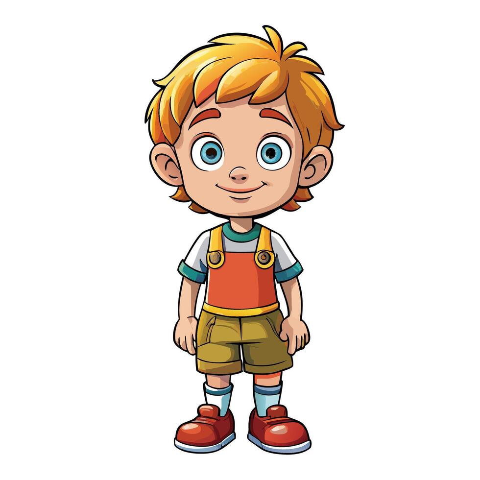 cartoon boy in shorts and orange shirt vector