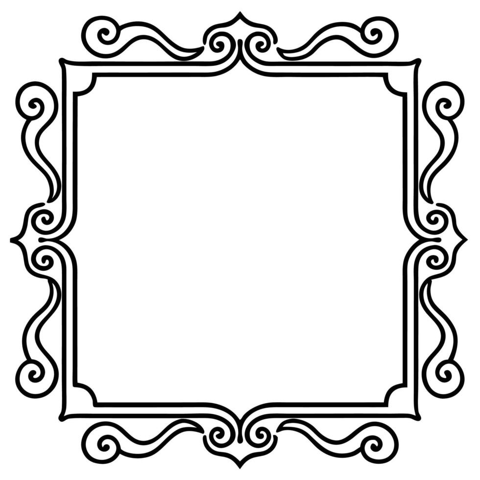 a black and white drawing of a frame with swirls vector