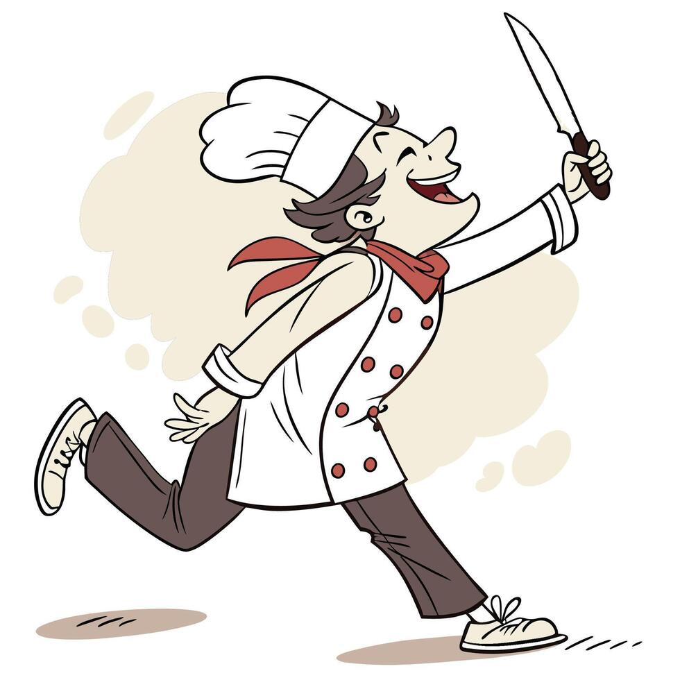 a cartoon chef running with a knife vector