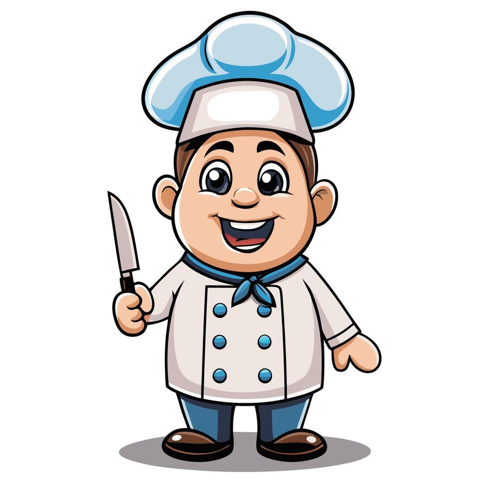 cartoon chef holding knife and smiling vector