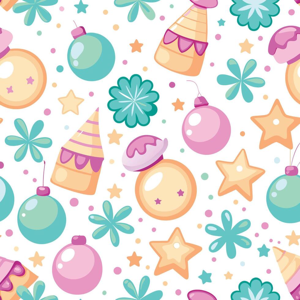 a pattern with christmas decorations and stars vector