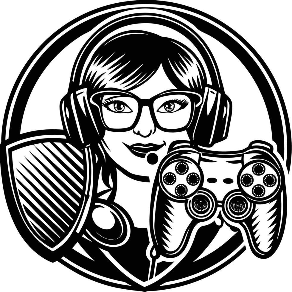 a woman with glasses and a controller in her hand vector