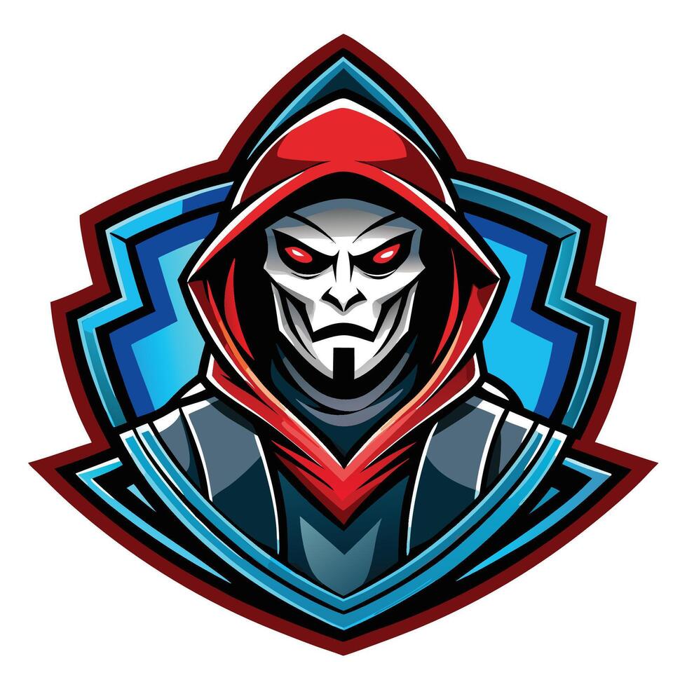 a red hooded man with a black mask on his face vector
