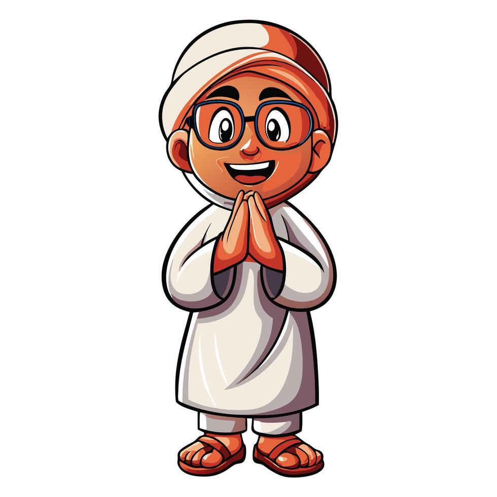 an illustration of a cartoon muslim man in a white robe vector