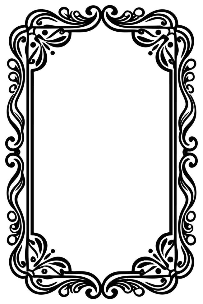 a black and white ornate frame with a scroll vector
