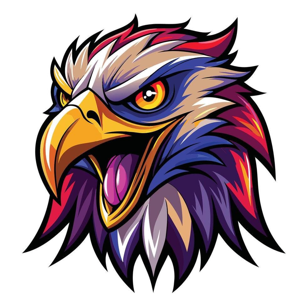 an eagle head with a red, blue and yellow color scheme vector