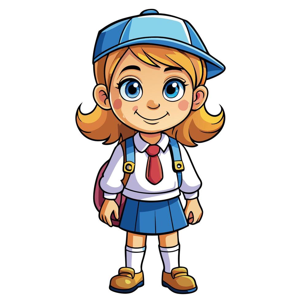 cartoon girl in school uniform illustration vector