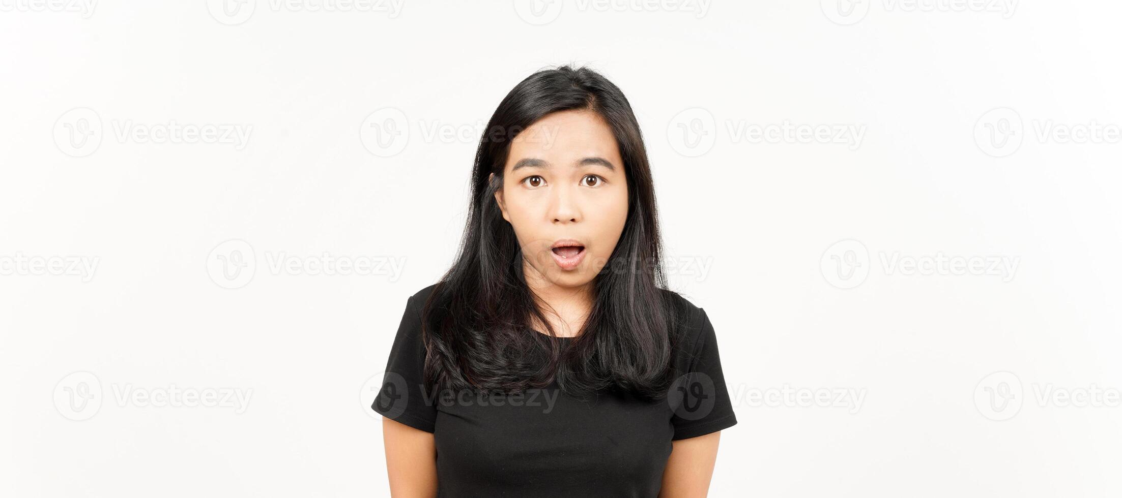 WOW face expression of Beautiful Asian Woman Isolated On White Background photo