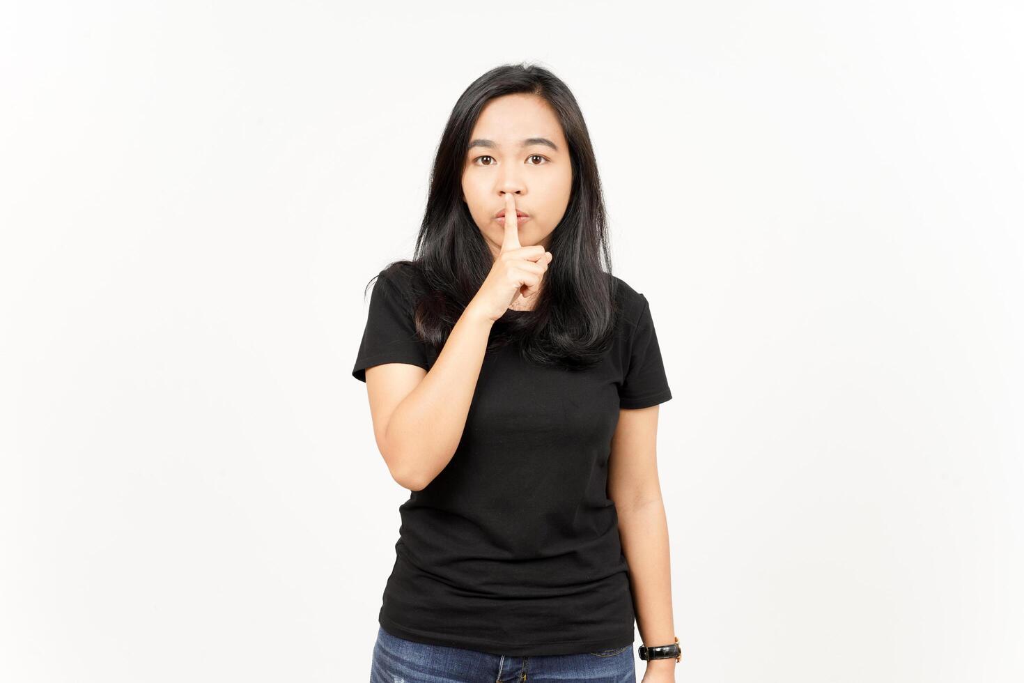 Shh Be Quiet of Beautiful Asian Woman Isolated On White Background photo