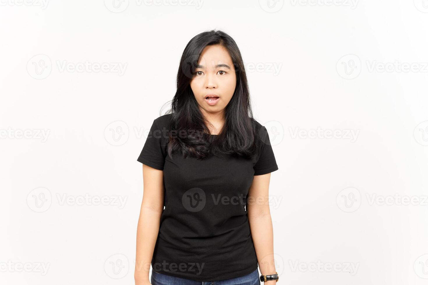 WOW face expression of Beautiful Asian Woman Isolated On White Background photo