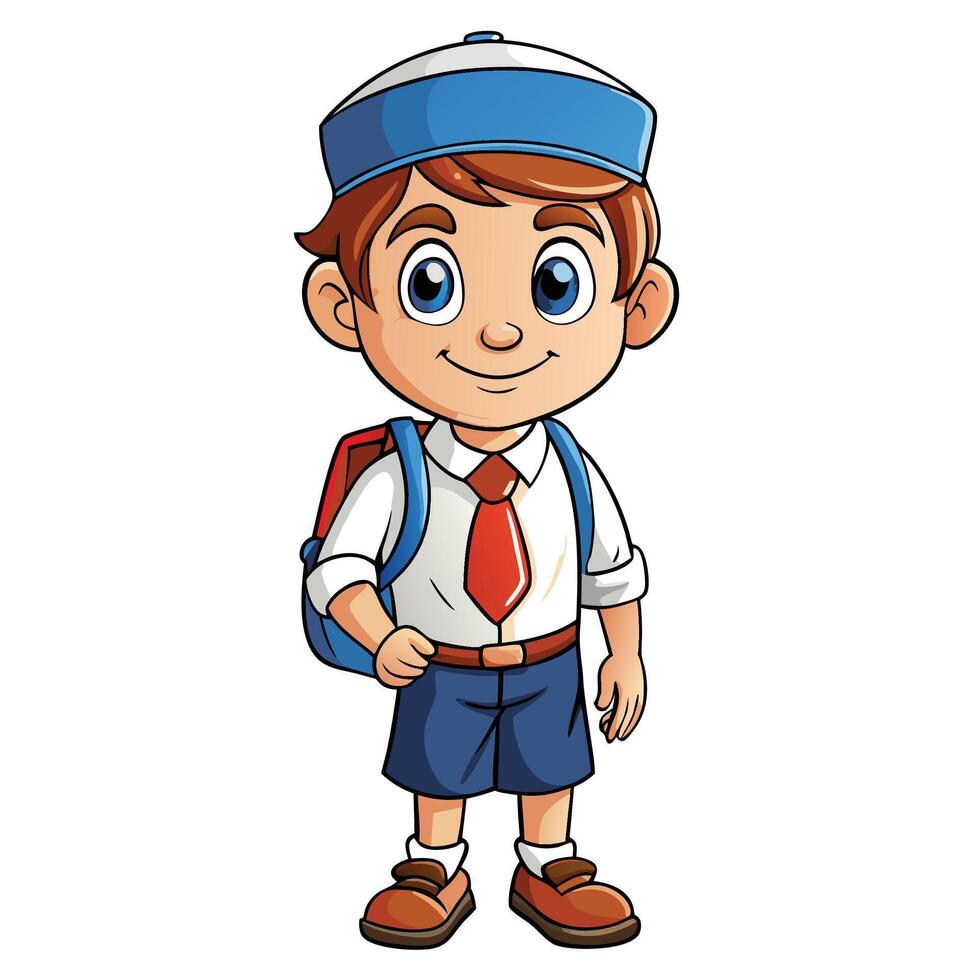 cartoon boy with backpack and school uniform vector