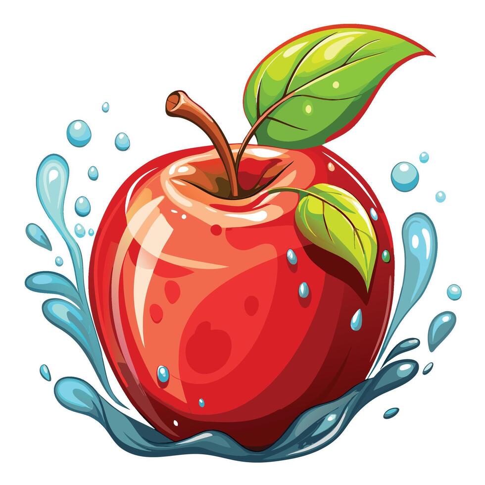 red apple with water splash illustration vector