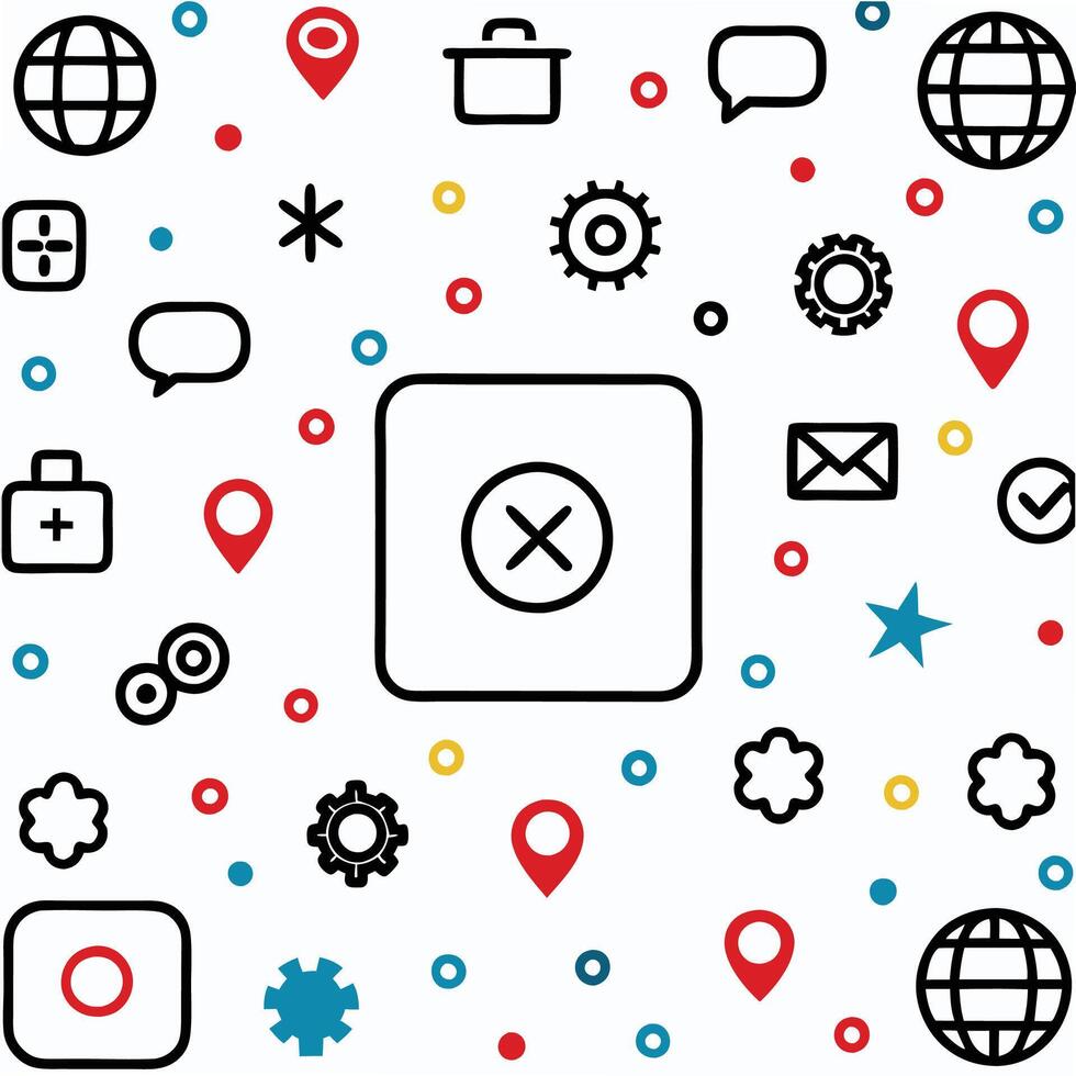 a square with icons and icons on it vector