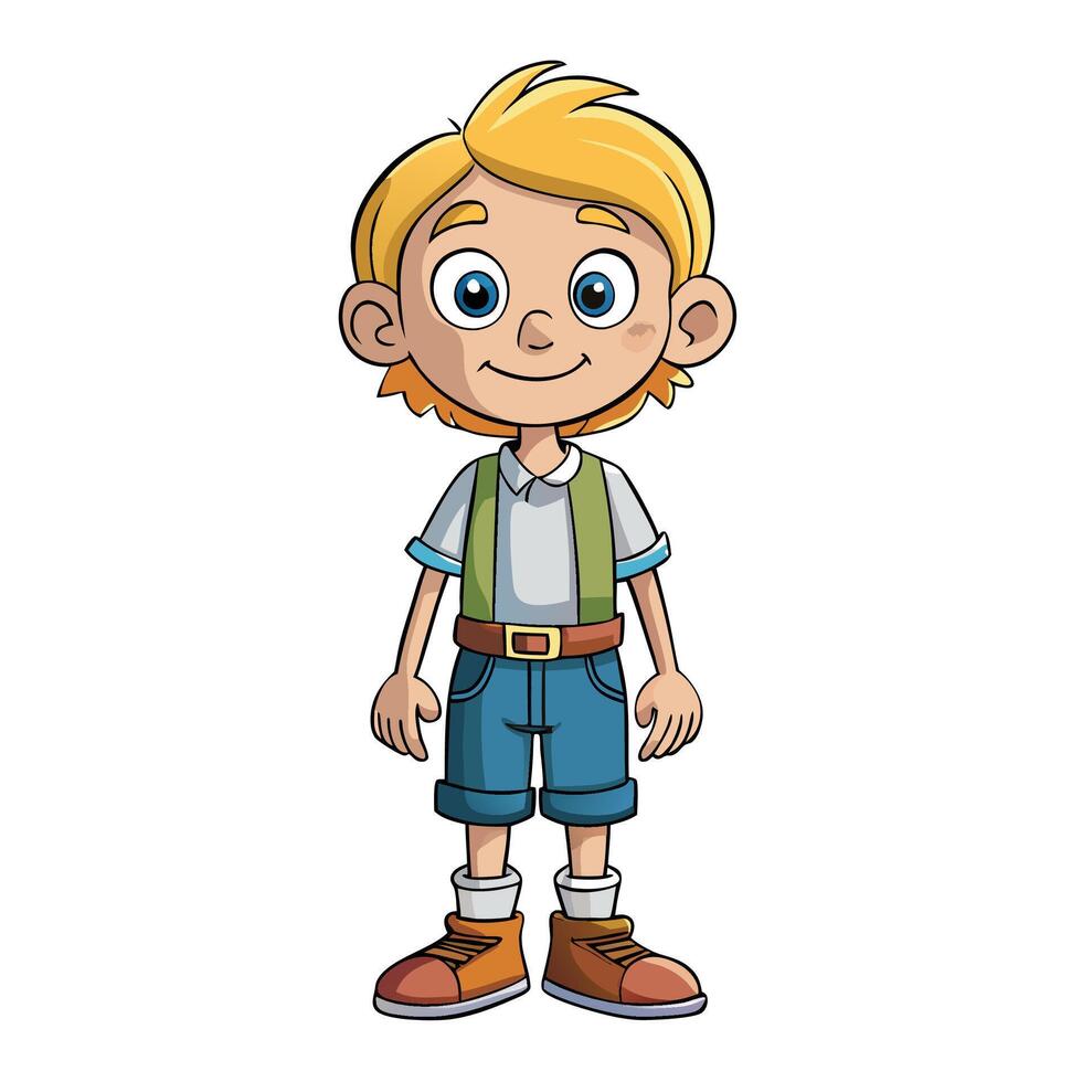 cartoon boy in shorts and suspenders vector