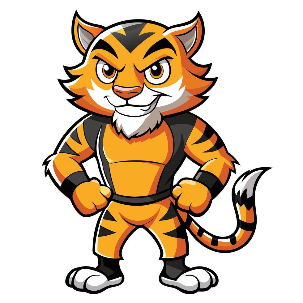 a cartoon tiger in a black and orange outfit vector