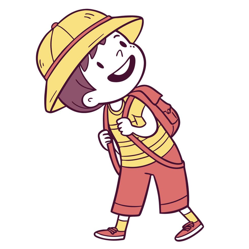 a cartoon boy wearing a hat and holding a backpack vector